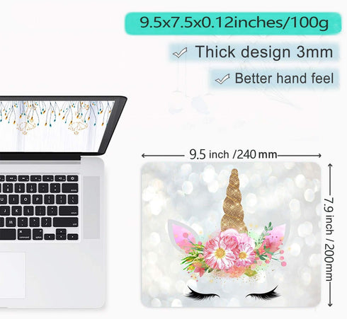 Floral Unicorn Gifts Mouse Pad Mat – Cute Unicorn Face Teacher Desk Accessories for Women