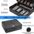 Cash Box with Key Lock on Top, 11.8L x 9.5W x 3.5H Inches, Durable Black Metal Money Box with Tray & 4 Bill Slots