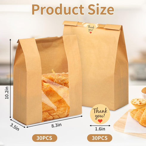 WINKIO 30 13.7 8.3 3.5 Inch 30 Pcs Bread Bags for Homemade Bread, x x Large Sourdough Kraft Paper Bakery Bags