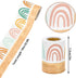 Whaline 32.8ft Boho Bulletin Board Borders Boho Rainbow Wood Grain Die-Cut Rolled Border Trim for School Classroom Home Chalkboard Decoration
