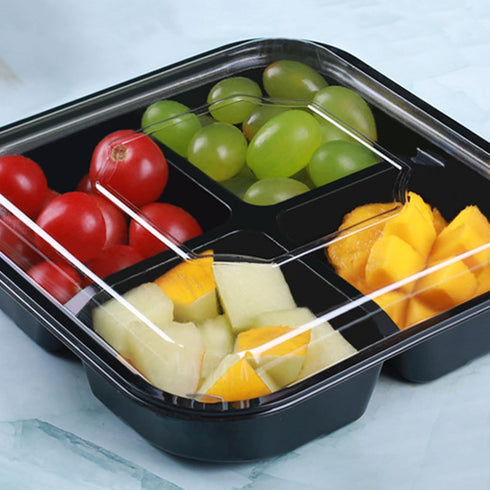 10pcs 4-compartment 550g Packing Toyvian Black Square Fruit Storage Boxes Disposable Food Storage Containers Multi-grid