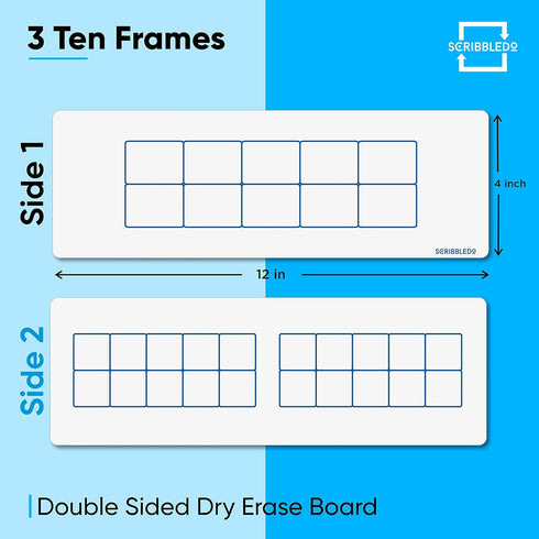 SCRIBBLEDO Dry Erase Ten Frame Board 4" x 12" Double Sided for Kids to Visualize Base 10 Number Concepts