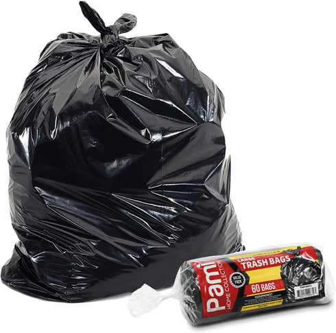 PAMI Large 33-Gallon Scent-Free Trash Bags, 60-Pack, Black