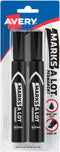 Avery Marks-A-Lot Permanent Markers, 2 Black Regular Desk-Style Size, Chisel Tip, Water & Wear Resistant
