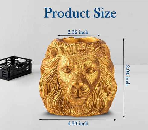 Lion Pencil Holder - Golden Desk Organizer for Office Supplies