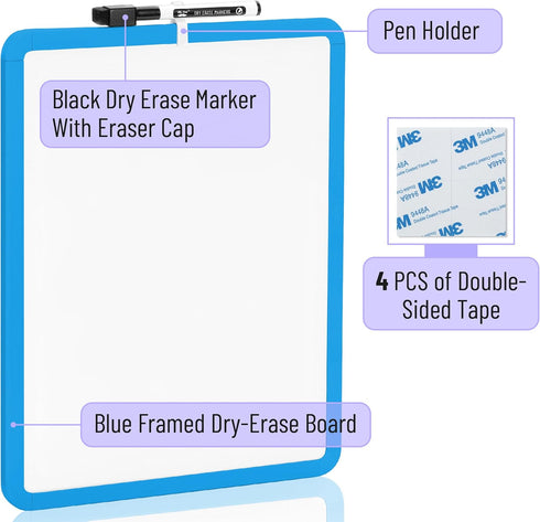 Mr. Pen Dry Erase Board - 14” x 11” Small White Board with Black Marker and Blue Frame for Kids