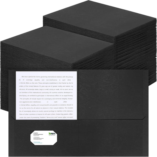 Harloon 75 Pack Two Pocket Portfolio Folders | 8.5 x 11 Inches | Textured Paper | Black | Business Card Slot