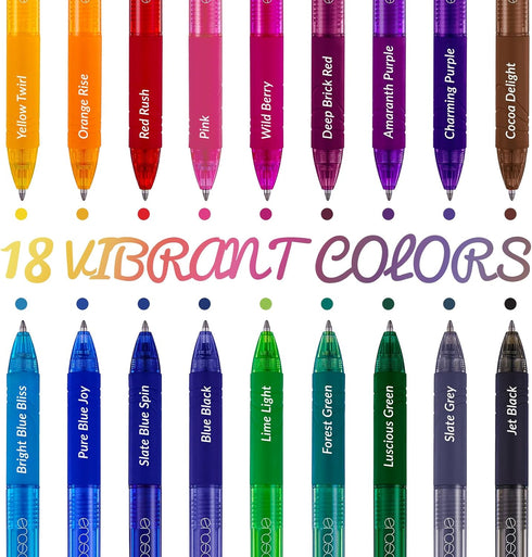 ParKoo 18 Colors Retractable Erasable Gel Pens, Fine Point 0.7mm, Comfort Grip for Journaling, Drawing, Writing