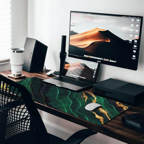 Gaming Mouse Pad,Large Big Extended Mousepad Computer Keyboard Mat Desk Pad with Non-Slip Base for Home Office Gaming Work - Green Marble with Gold by Housedoit