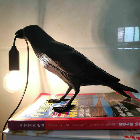 DOSEA E14 Bulb Resin Crow Table Lamps Desk Lamp,Gothic Raven Birds Lighting Black Bird Wall Sconce Decor with & Plug