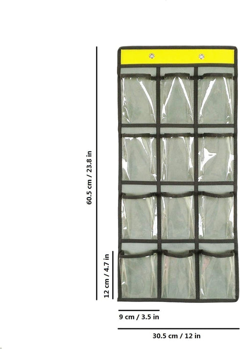 Classroom Pocket Chart for Cell Phones, Over The Door Hanging Organizer with 12 Clear Pockets (GREY)