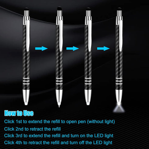 Glovion Lighted Tip Pen with Stylus 3-in-1 LED Penlight Light Up Pen Light Ballpoint Pen with Light for Writing in The Dark - Pack of 3 - White Light - GL006 by Glovion