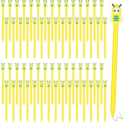 Fainne 60 Pcs Bee Pens, Black Ink Gel Pens for Kids, Cute Cartoon Fine Point Roller Marker Pens for Classroom
