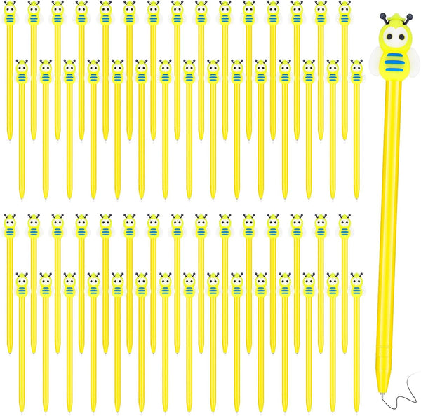 Fainne 60 Pcs Bee Pens, Black Ink Gel Pens for Kids, Cute Cartoon Fine Point Roller Marker Pens for Classroom
