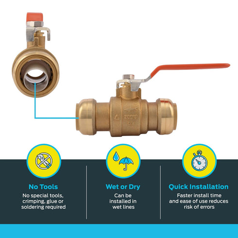 SharkBite 1 Inch Ball Valve, Push to Connect Brass Plumbing Fitting for Water Shut Off