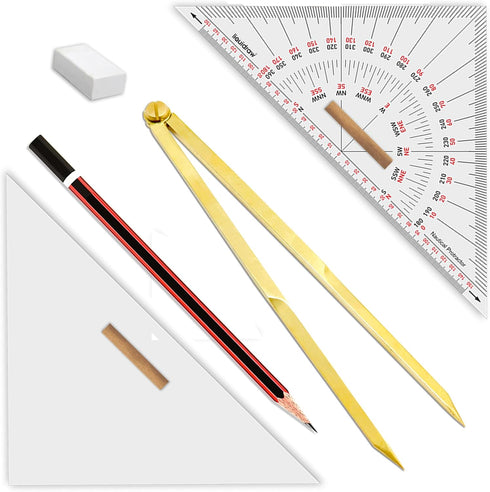 Set 6 Set 8" Liquidraw Marine Navigation of | Universal Nautical Protractor Squares with Solid Brass Divider, Pencil