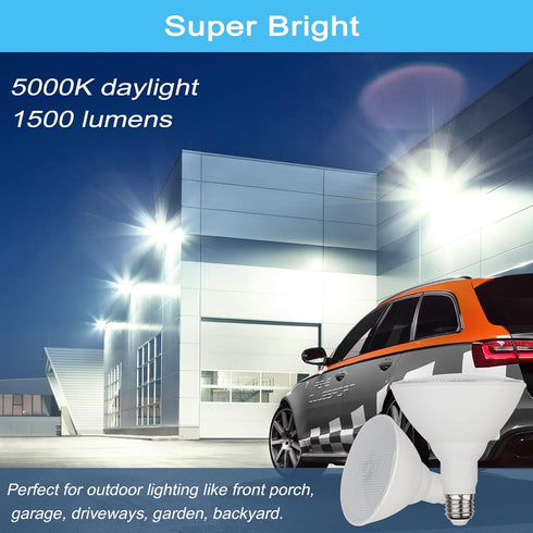 GREENIC Radar Motion Sensor Light Bulbs Outdoor, 15W 5000K PAR38 LED Flood Light, 100 Watt Equivalent, 2 Pack