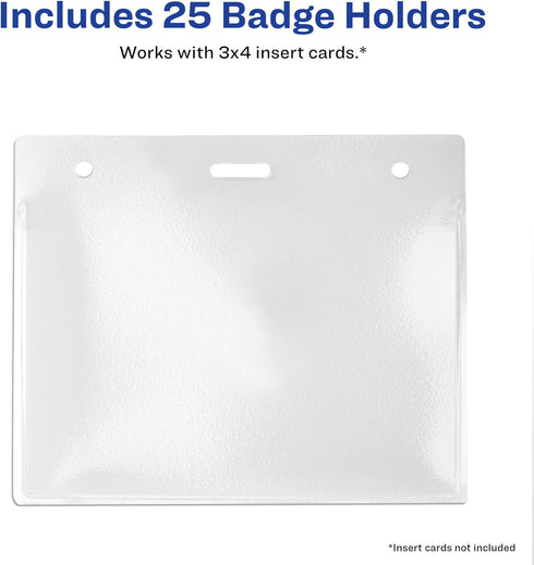 Avery Heavy Duty Badge Holders, 25 Horizontal ID Badge Holders, 3" x 4" (74471)