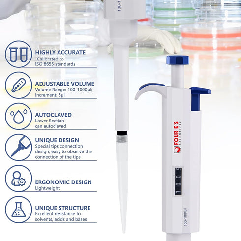 1000uL Micropipette, 1mL Lab Single Channel Micro Pipettes, Adjustable Variable Volume for Liquid Laboratory