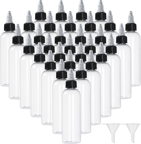 32 Pack 4oz Boston Dispensing Bottles, Empty Round LDPE Plastic Squeeze Dropper Bottles with Twist Top Cap