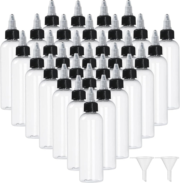 32 Pack 4oz Boston Dispensing Bottles, Empty Round LDPE Plastic Squeeze Dropper Bottles with Twist Top Cap