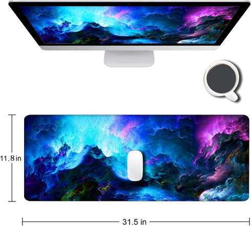 Gaming Mouse Pad, Large Non-Slip Rubber Base Mousepad, Keyboard Mouse Mat, Desk Pad with Stitched Edges, 31.5x11.8inch, Dazzling Galaxy by SANWUMIAN