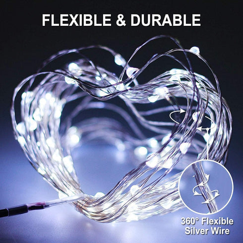 4 Pack 100 33ft 8 JMEXSUSS LED Solar String Lights for Outside, White Solar Fairy Lights Outdoor Waterproof, Modes