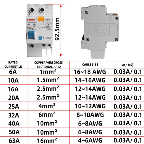 Aopin 1 Pole 6A 230V Miniature Circuit Breaker Low-Voltage DZ47-63 DIN Rail Mount, Residual Current Circuit Breaker