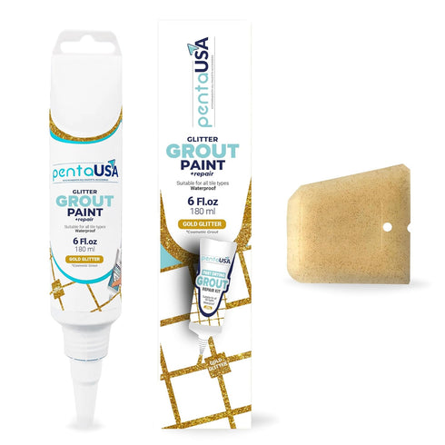 PentaUSA Glitter Grout Tube, 6 Fl Oz Fast Drying Grout Paint, Shiny Repair Kit for Bathroom & Kitchen