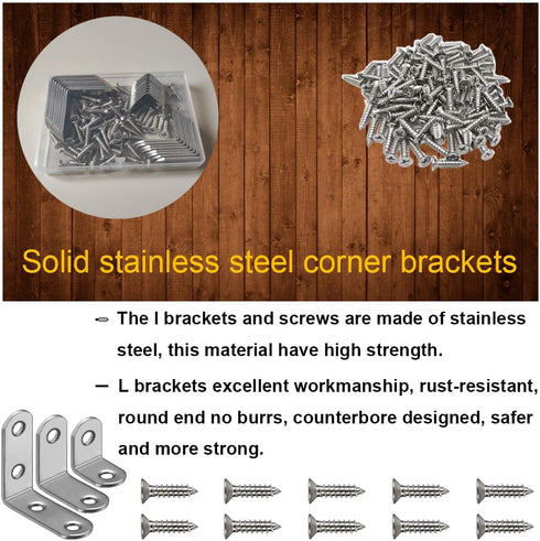 24 3 90 Pcs L Bracket Size Corner Brace Stainless Steel Small Shelf Braces for Wood, Shelves, Wall Hanging Support