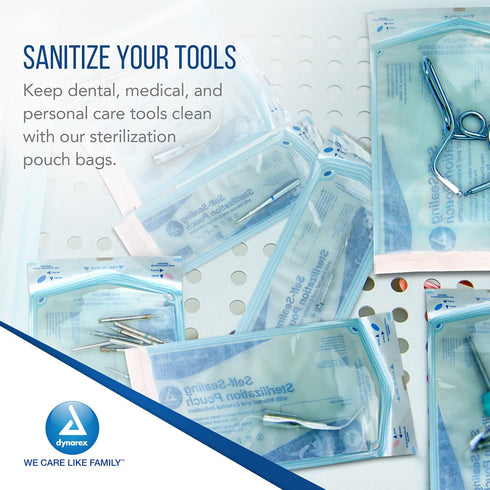 (3.5" 9", 200) Dynarex Sterilization Pouches - Self-Sealing Autoclave Bags for Medical, Dental, Tattoo & Nail Care