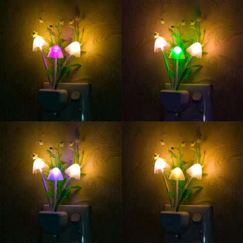 Warmstor 2 Pack Mushroom Night Light Plug-in, Lotus Leaves/Water-Weeds Mushrooms Colors Changing Nightlight Colorful