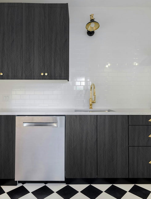 15.7"X118" Black Wood Wallpaper, Peel and Stick Fishbone Textured Contact Paper for Cabinet Decoration