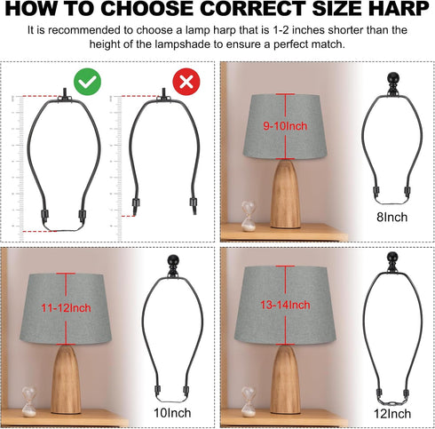 7.5 Inch 2 Set PATIKIL Lamp Harp Kit with Finial, Detachable Shade Bracket Holder, DIY Lighting Accessories for Table
