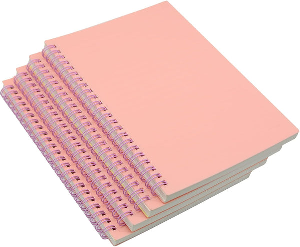Yansanido Spiral Notebook, 4 Pcs A5 Thick Plastic Hardcover 8mm Ruled Pink Journals for Study and Notes - 160 Pages