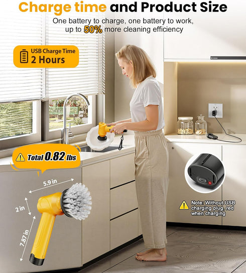 5000mAh Q4, 5 qimedo Battery Electric Spin Scrubber Handheld Scrubber for Cleaning with Display, Power Dish Scrubber