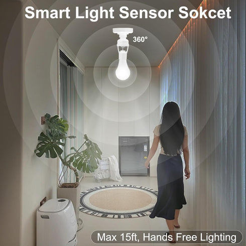 Generic E26/E27 Motion Sensor Light Socket, Screw-in Motion Sensor Light Socket Adapter with Auto On/Off, Automatic