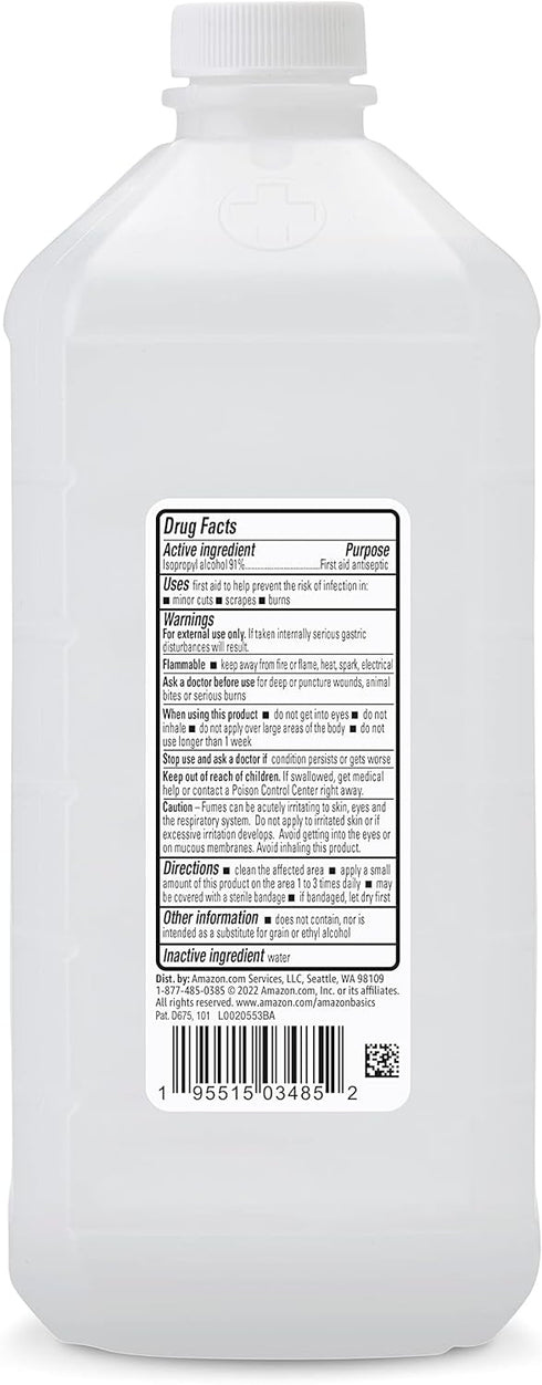 91% 32 oz Pack 1 Amazon Basics Isopropyl Alcohol First Aid Antiseptic, Multipurpose Disinfectant for Minor Cuts