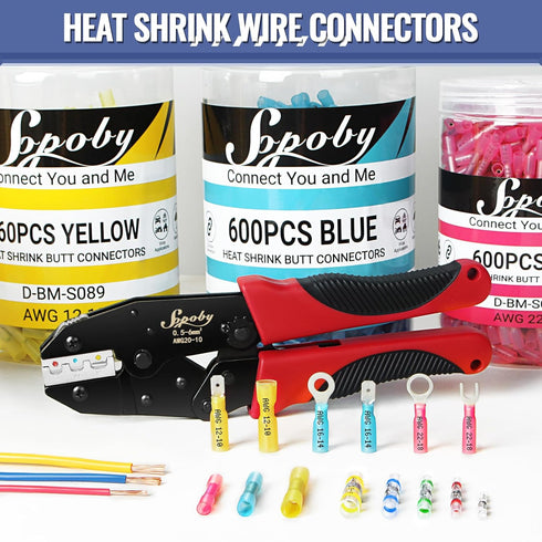 Heat Shrink Butt Wire Connectors, Sopoby 210Pcs 22-16 AWG Red Insulated Waterproof Electrical Wire Connectors for