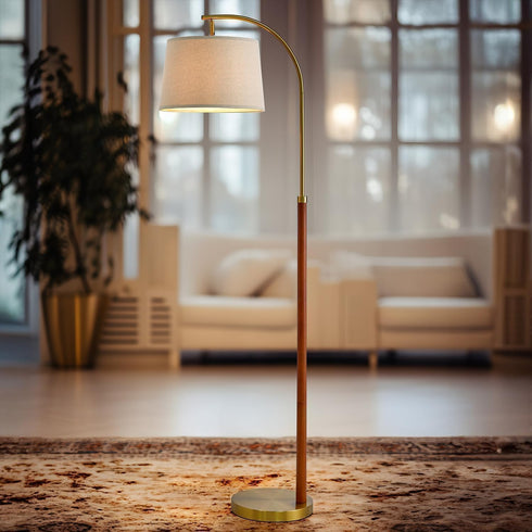 62.5" G-SAFAVA Wood Floor Lamp for Living Room Gold with Foot Switch Arc Standing Tall Lamps for Bedroom Mid Century