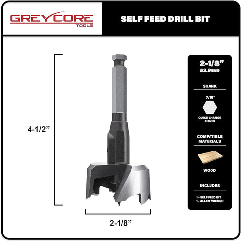 Tools Self-Feed Drill Bit, Single-Cutter Self Feed Drill 2-1/8 Inch, Professional Boring Drill Bits for Woodworking