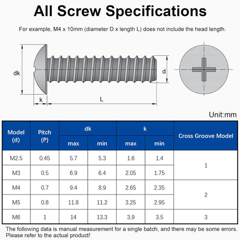 MroMax M4 x 10mm Machine Screws, Phillips Cross Round Head Screw, 304 Stainless Steel Fasteners, 10pcs