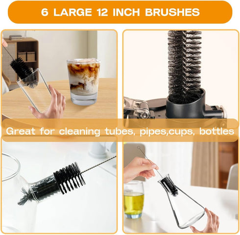 Set,6 12" Brush Family Straw Cleaner Brush Piece Long Pipe Tube Bottle Brushes for Cleaning Narrow Neck Bottles,Coffee