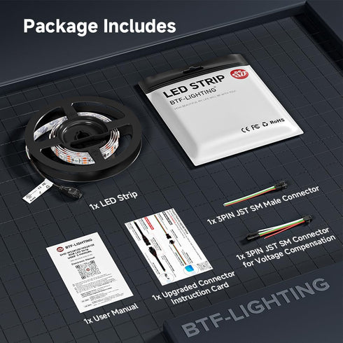 WS2812B Wires,DC5V 3.28FT 60LED 5050SMD,Individually Project,3M Tape,IP65(No BTF-LIGHTING IC RGB LED Strip,UL