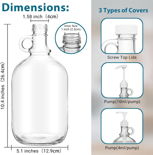 2 Pack 64 Oz Laundry Detergent Dispenser with Pump and Lid, Glass Bottles for Laundry Room Organization and Storage