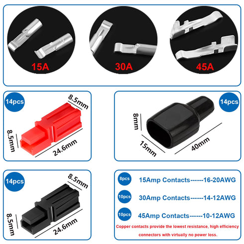 smseace 70pcs 15/30/45Amp Power Connectors with PVC Cover 1.5-6mm² (20-10AWG) Quick Disconnect Power Pole connectors,Flame Retardant Sleeve for Power Pole Connector