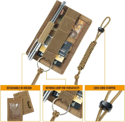 EXCELLENT ELITE SPANKER Tactical ID Card Holder, Adjustable Neck Lanyard, Key Ring Loop, Coyote Brown