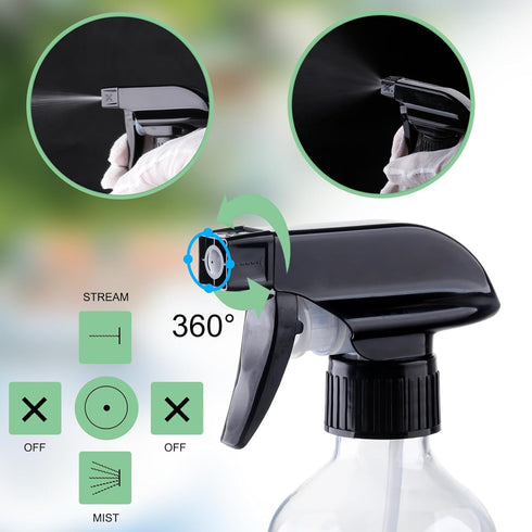 Plastic Spray Bottles, Clear and Brown Refillable Container, 10oz/300ml Adjustable Head Sprayer for Cleaning