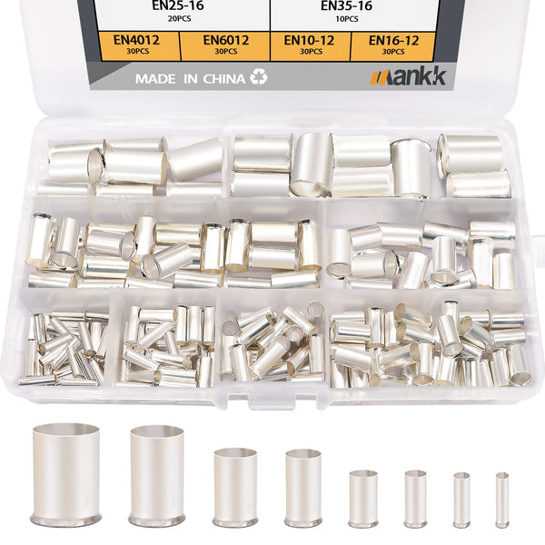 mankk 166 Pcs Wire Ferrules Kits: Silver Plated Copper Crimp Terminal Connector, 8 Sizes AWG