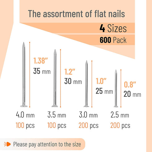 Mr. Pen Nail Assortment Kit, 600 Pcs, Silver Small Nails for Hanging Pictures and Finishing